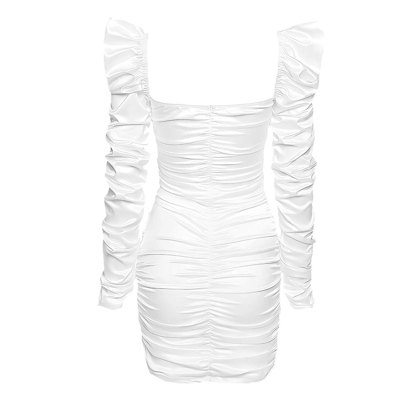 Ivory White Satin Cut-Out Lace Up Long Sleeve Mini Dress