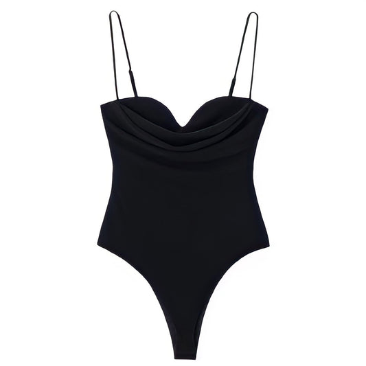 Ciel black bodycon ruched spaghetti strap bodysuit featuring a soft, stretchy cotton blend fabric with a slim fitted silhouette and sweetheart neckline. Designed with adjustable thin straps for a custom fit and ruched draping for a flattering, feminine look. Perfect for casual, dressy, or night-out wear. Ships globally and worldwide to the US, UK, Canada, Australia, New Zealand, Europe, Asia, and more.

