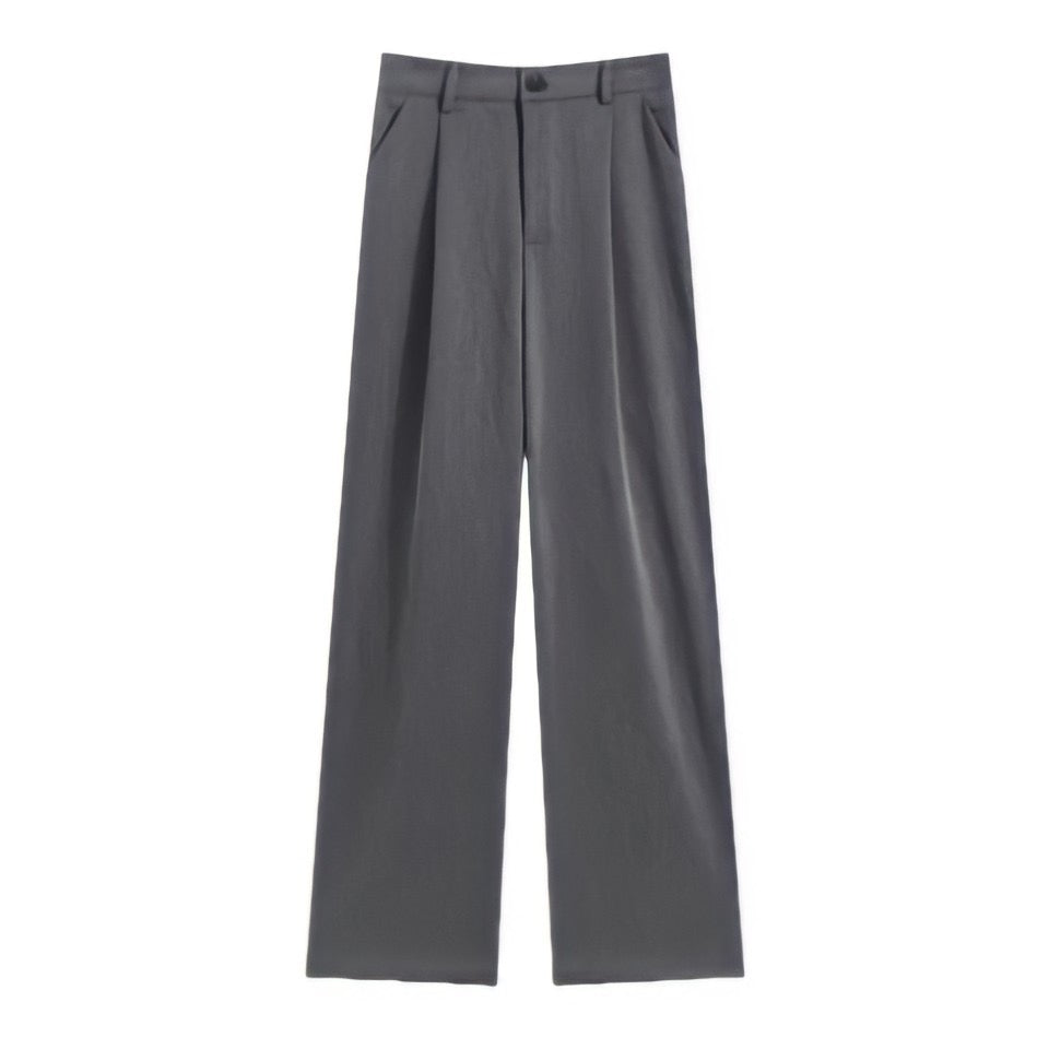 Dark Grey Mid-Rise Pleated Trouser Pants