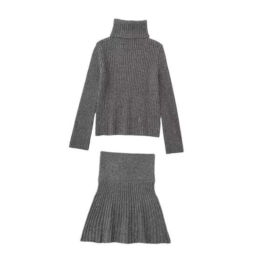 Gray Knitted Sweater Top & Skirt