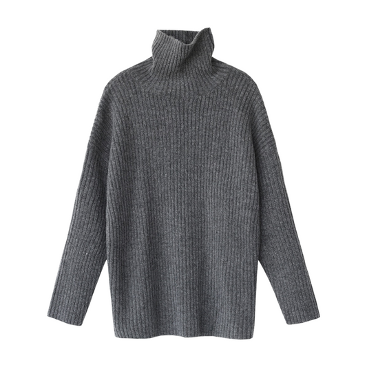 Dark Gray Knitted Long Turtleneck Sweater