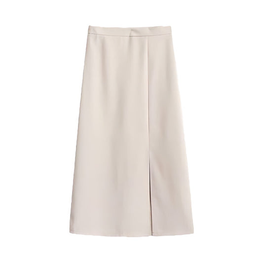 Light Khaki Low Waisted Midi Skirt