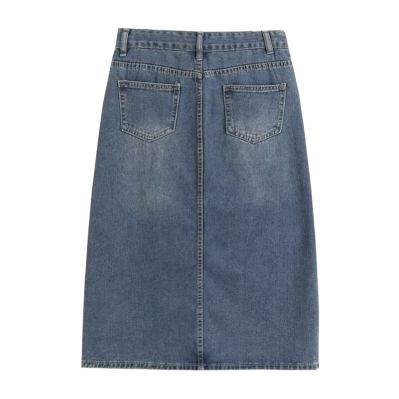 Dark Blue Denim Midi Skirt