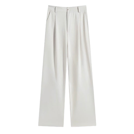 Ivory Mid-Rise Pleated Trouser Pants