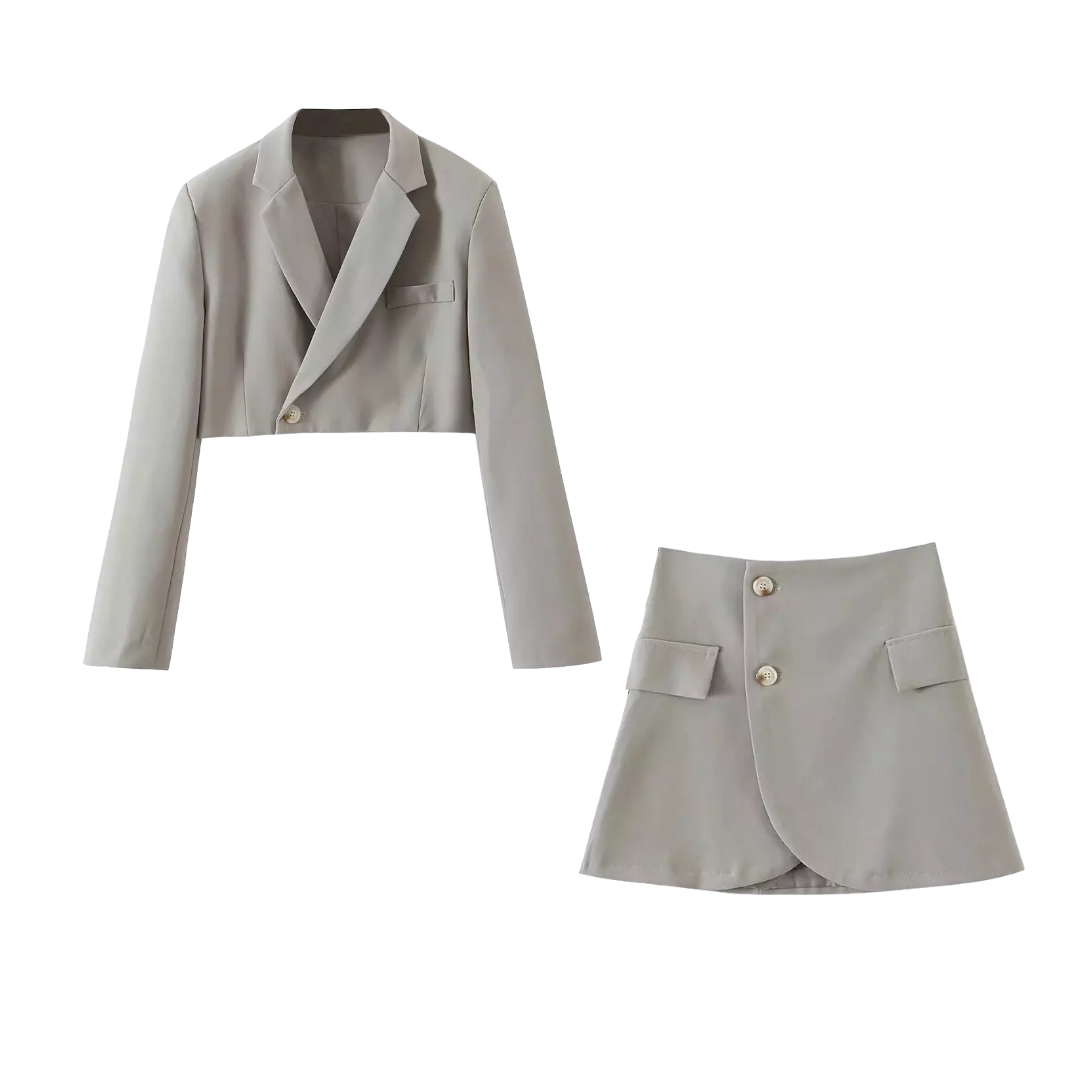 Gray Crop Blazer & Mini Skirt