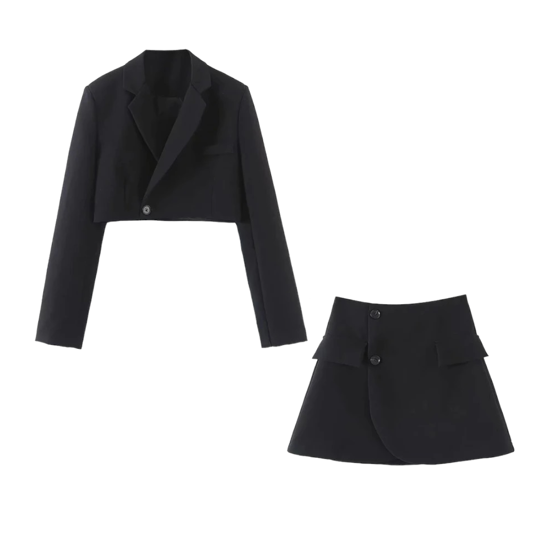 Black Crop Blazer & Mini Skirt