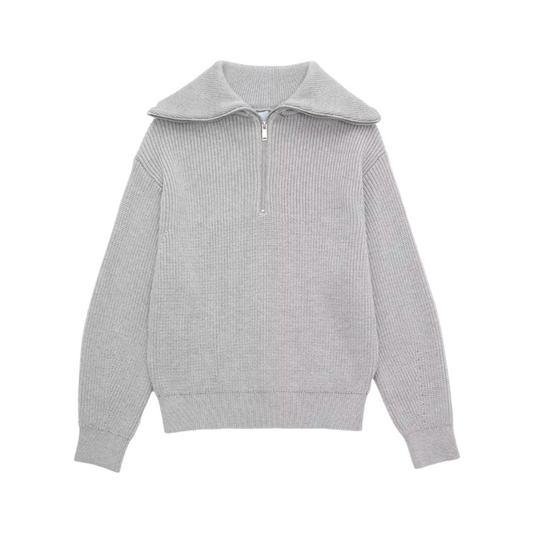 Gray Knitted Half Zip Sweater