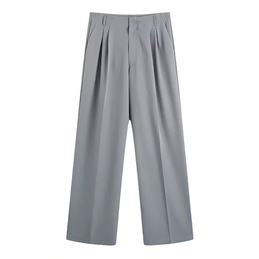 Light Grey Mid-Rise Trouser Pants