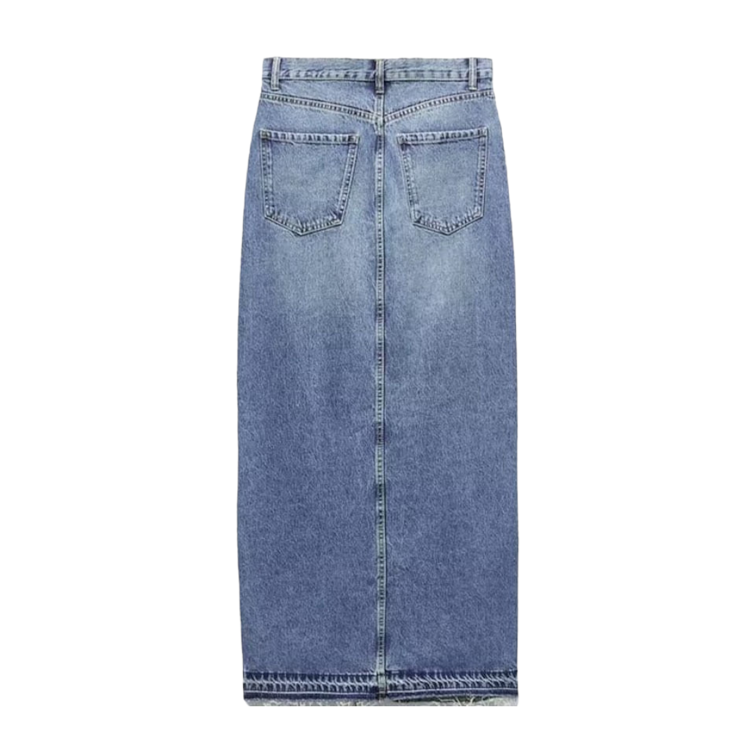 Denim Washed Out Maxi Skirt