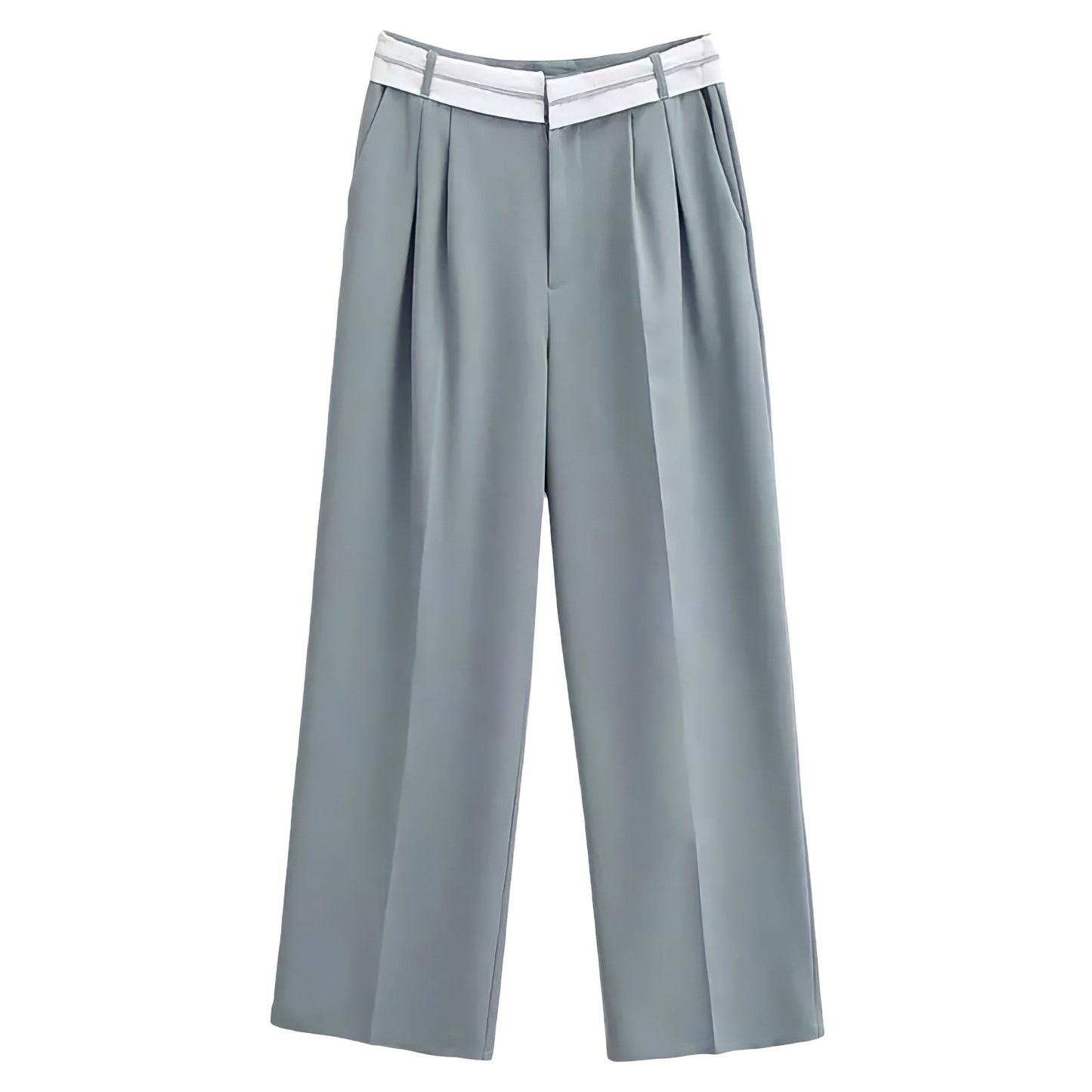 Light Grey Mid-Rise Belt Trouser Pants