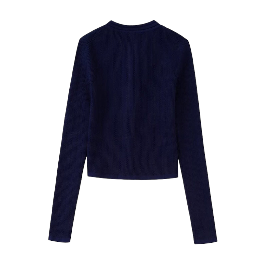 Navy Blue Knit Cardigan Sweater Top
